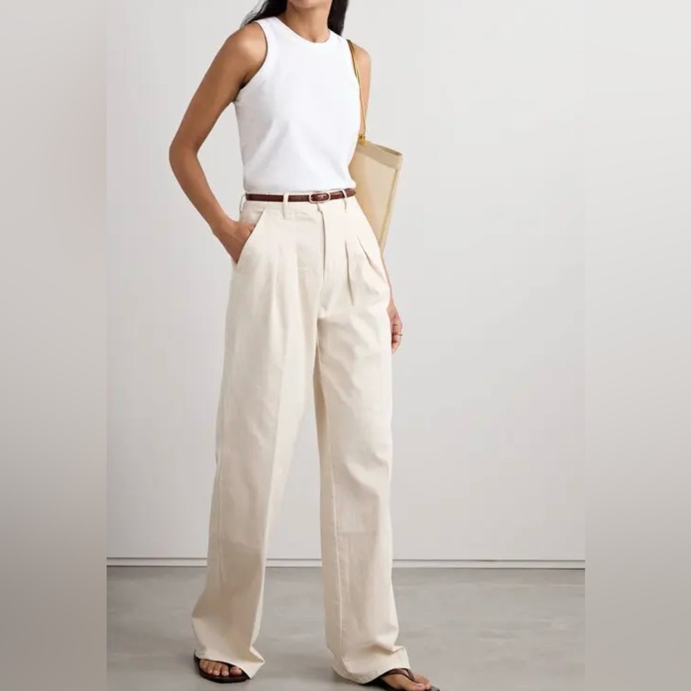 Veronica Beard Cream Wide-Leg Pants